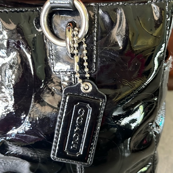 Coach  Vintage  black patent leather shoulder bag  small tote  Silvertone HW EUC - Picture 4 of 17